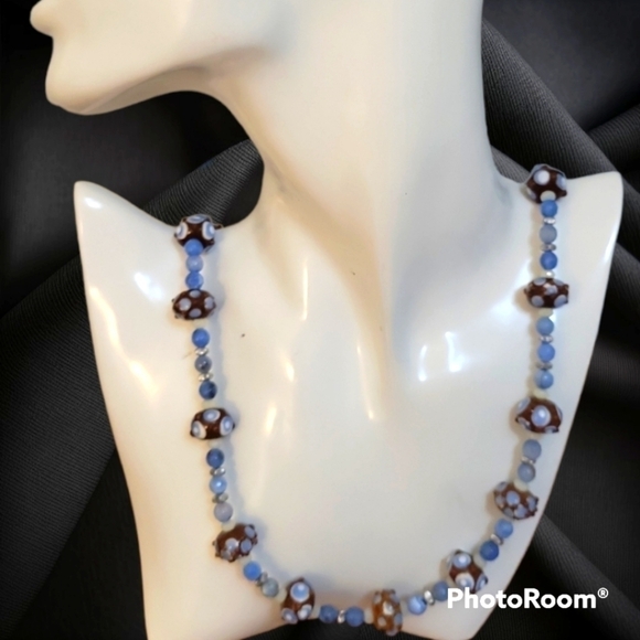 HANDMADE Agate Quartz Lampwork Beaded Artsy Opera Necklace - Picture 1 of 7